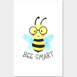 Cute Watercolor Bee Smart With Glasses Posters and Art